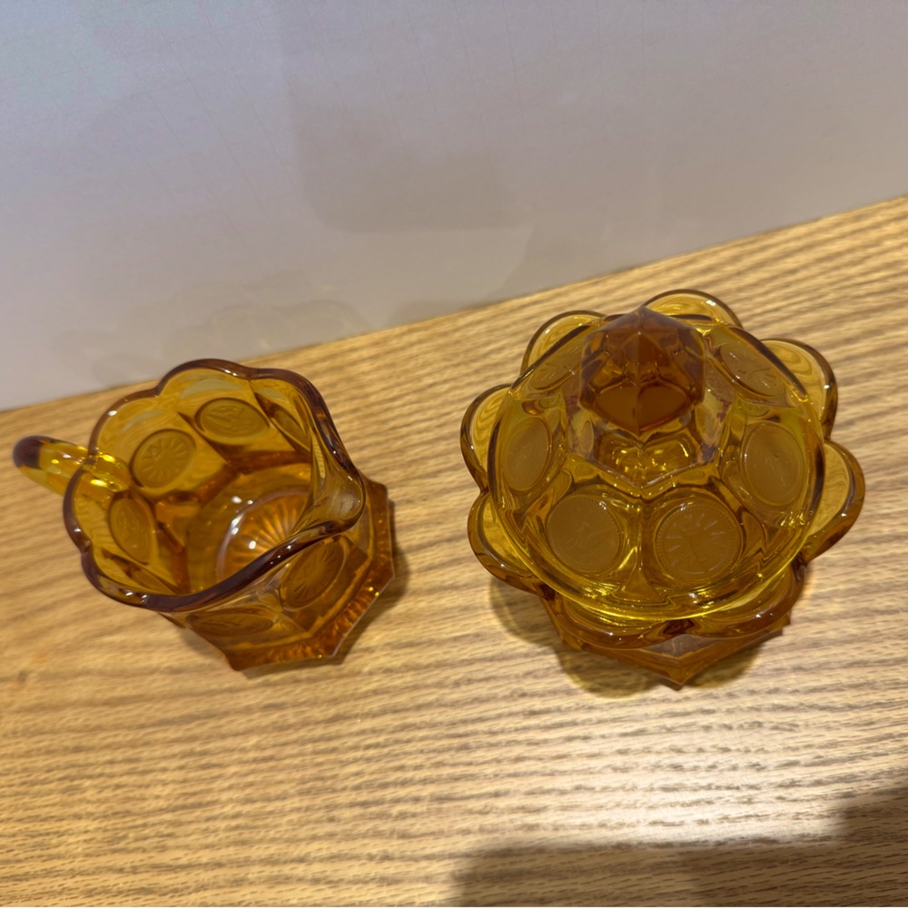 Fostoria Coin MCM federal Amber Glass Creamer and Sugar Set - Picture 8 of 8